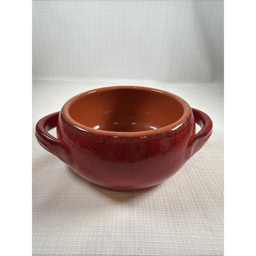 Vintage De Silva Italy Red Terracotta Soup Bowl Two-Handled Clay Baker Casserole